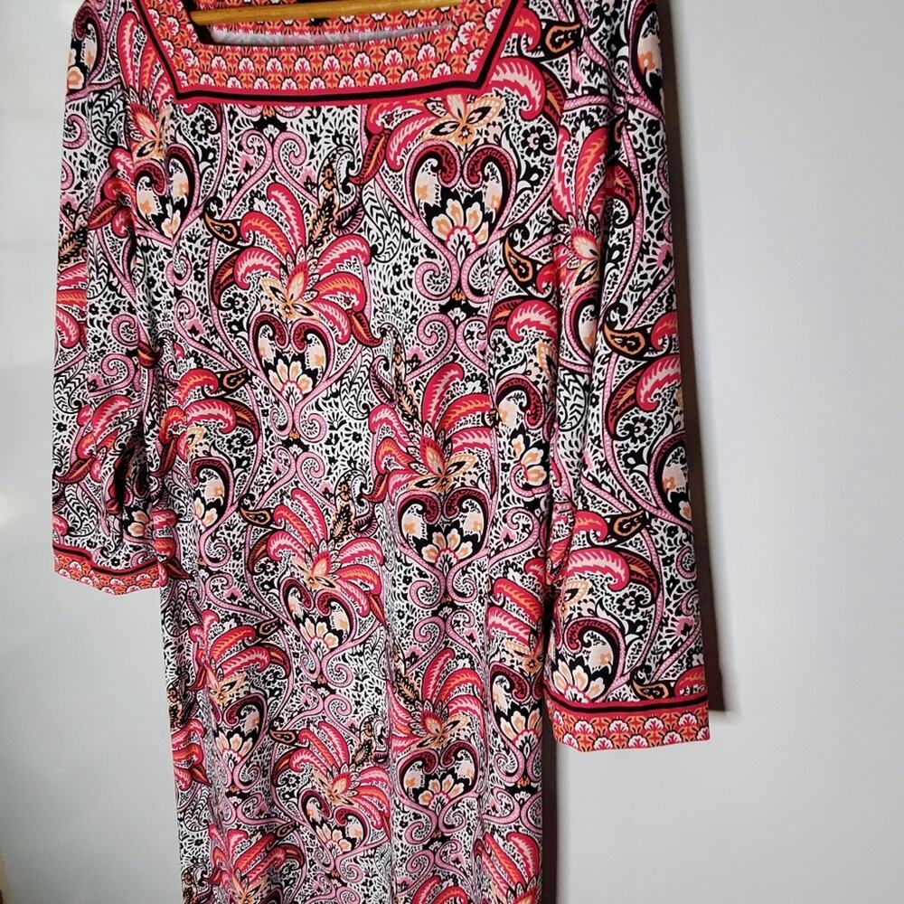 Talbots Pink paisley & floral stretchy Knit midi Dress Large preowned Condition - Picture 10 of 10